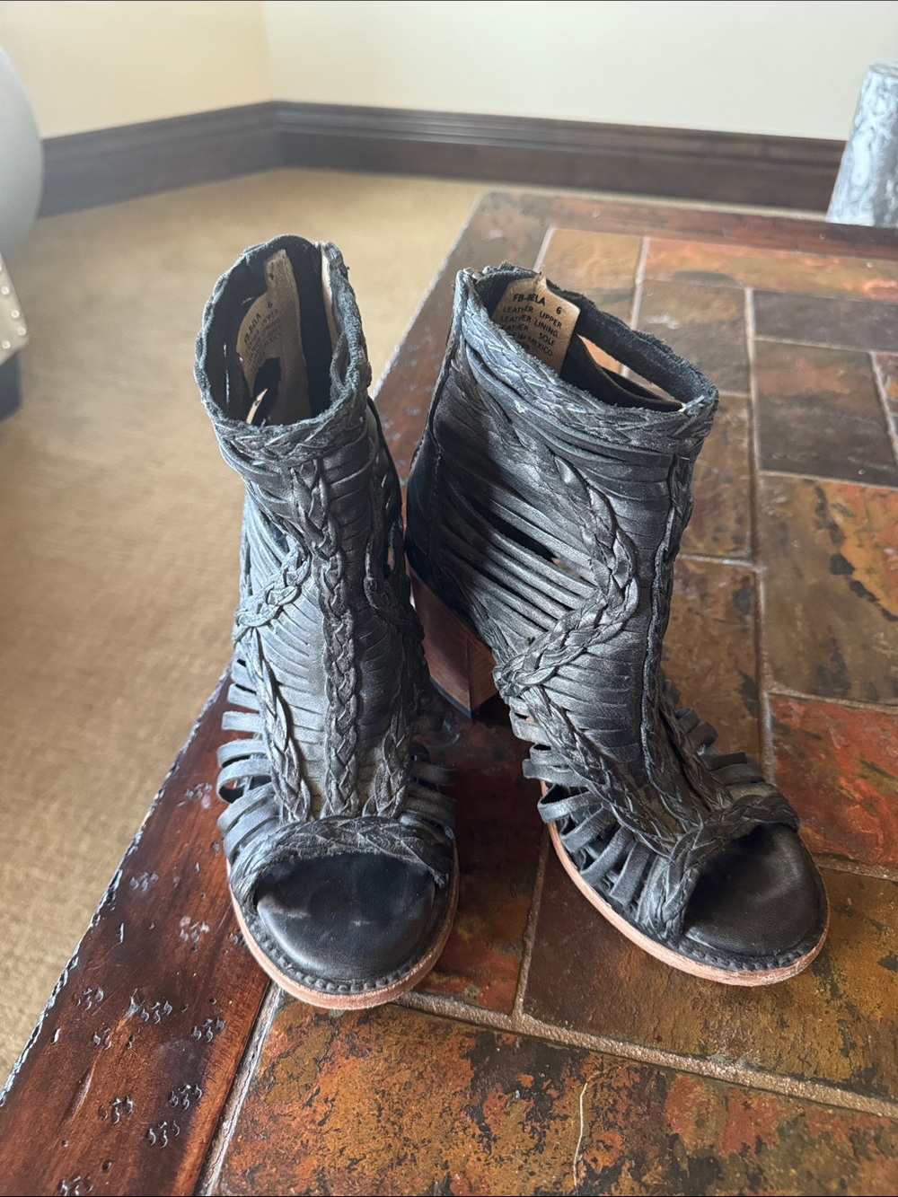 Freebird by Steven Black Woven Open-Toe Ankle Booties